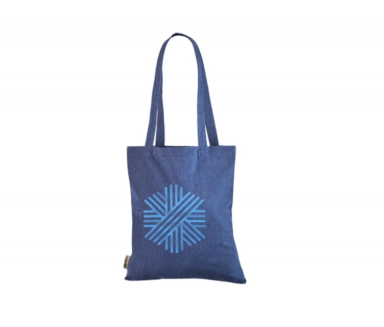 Sinist värvi ümbertöödeldud puuvillast kotid logoga