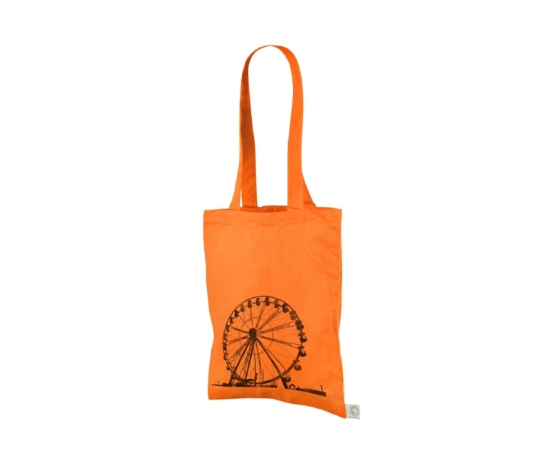 Logode trükiga oranži värvi orgaanilisest puuvillasest riidest kotid