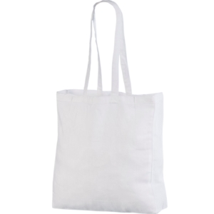 Valget värvi küljevoldiga riidest kott. Mõõdud: 38x10x42 cm